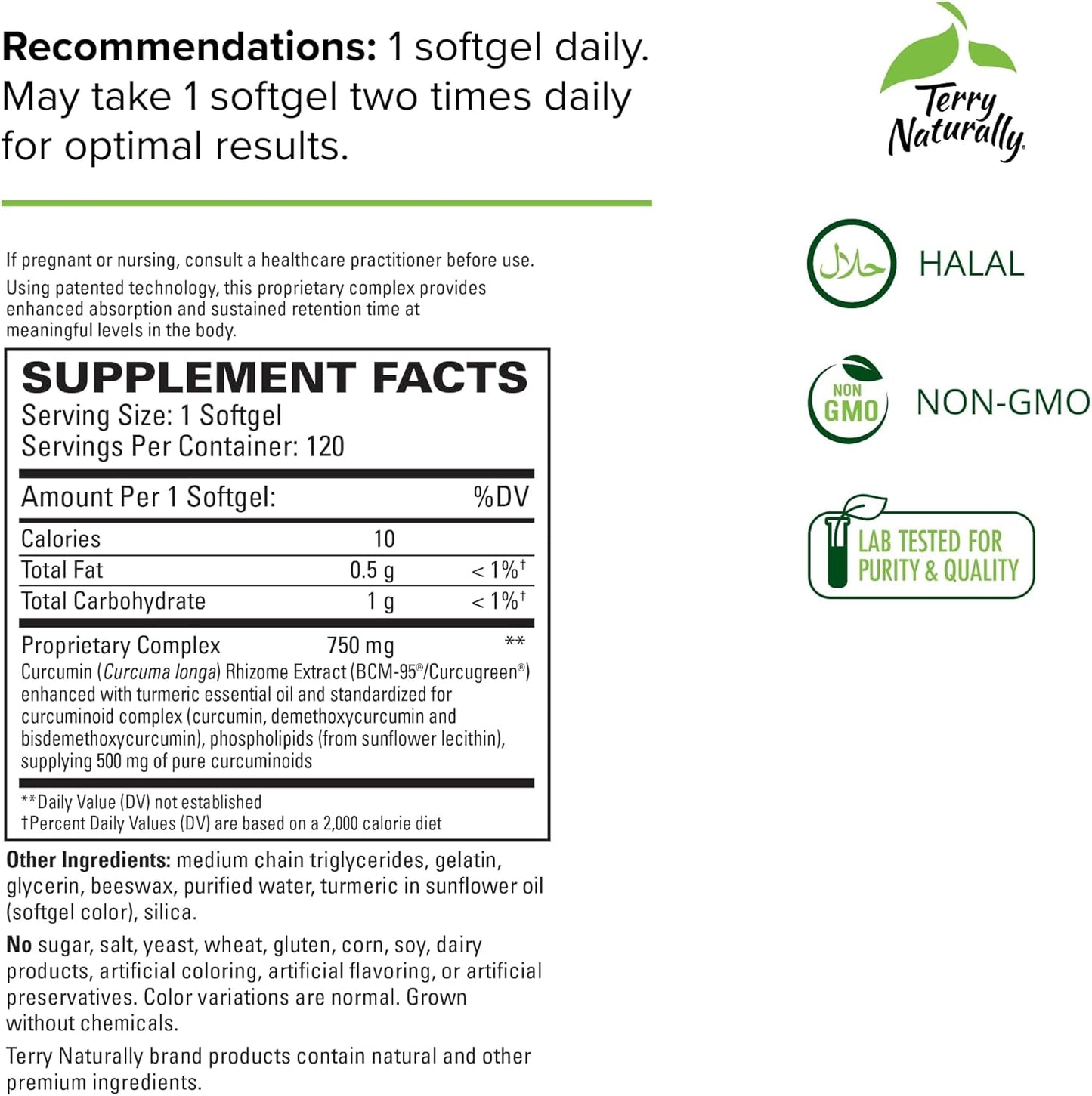 Terry Naturally CuraMed 750mg Curcumin Complex Softgels - 2 Pack, 240 Servings - BCM-95 for Superior Absorption - Non-GMO, Gluten Free, Halal