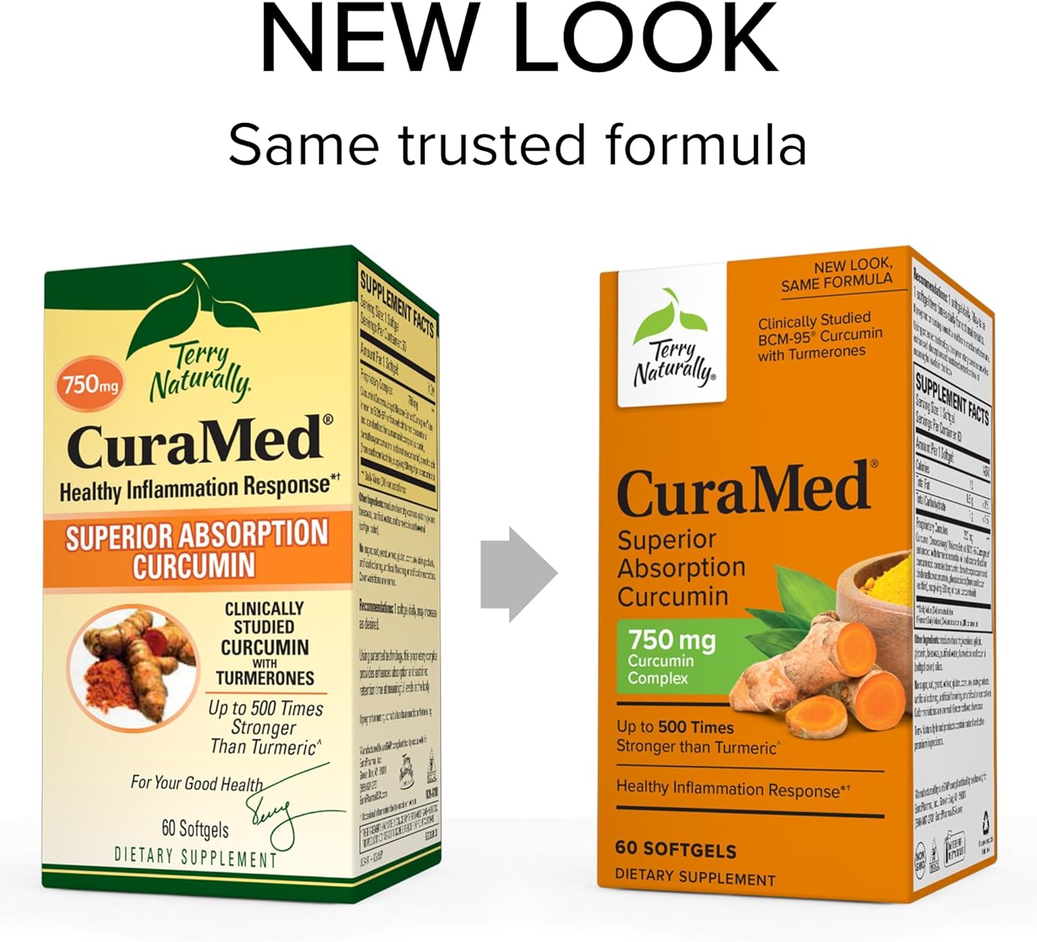 Terry Naturally CuraMed 750mg Curcumin Complex Softgels - Pack of 2, 60 Count - Enhanced Absorption BCM-95 - Non-GMO, Gluten Free, Halal - 120 Servings Total