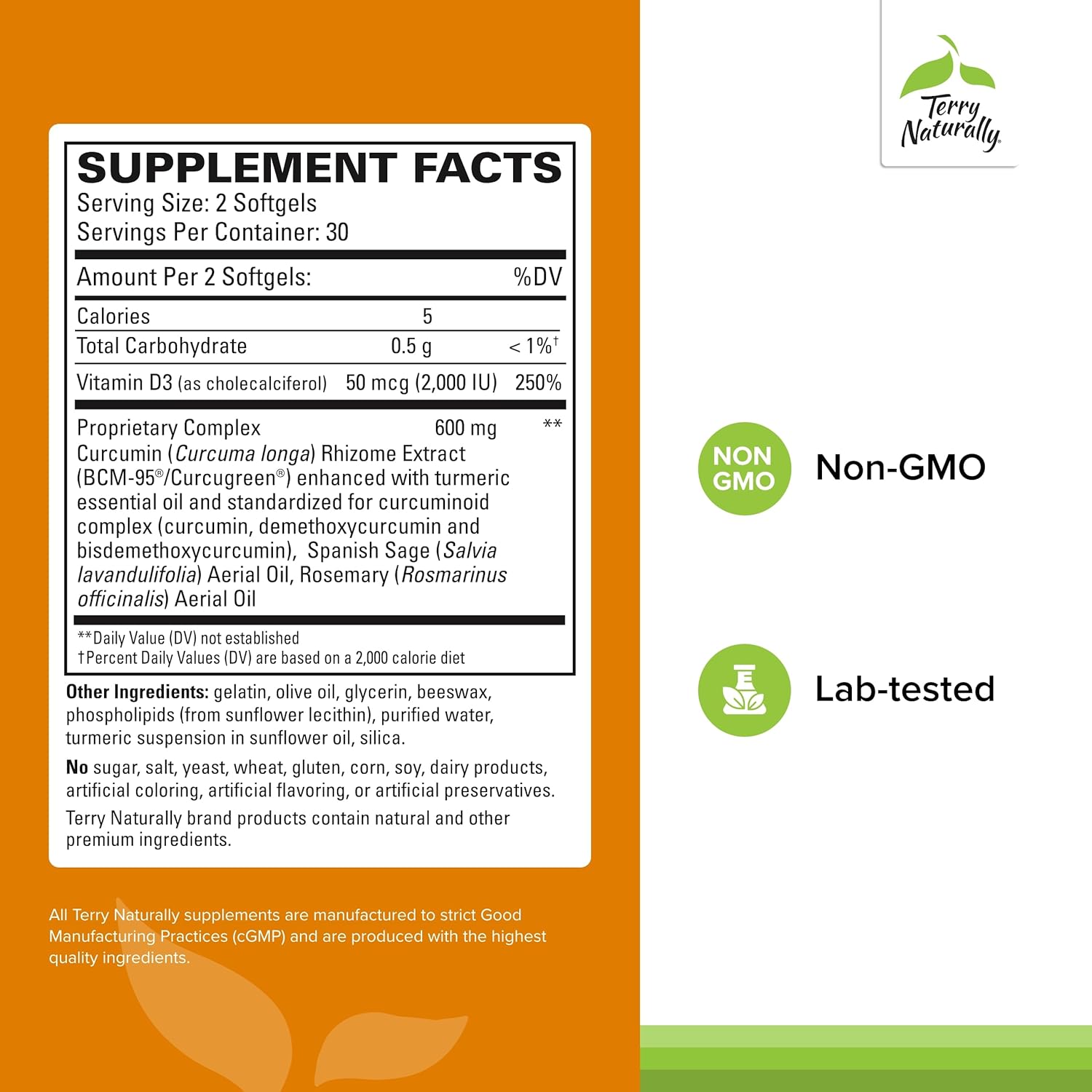 Terry Naturally CuraMed Brain Softgels - Pack of 2 with BCM-95 Curcumin, Vitamin D3, Rosemary & Sage - Non-GMO, Gluten Free - 60 Servings