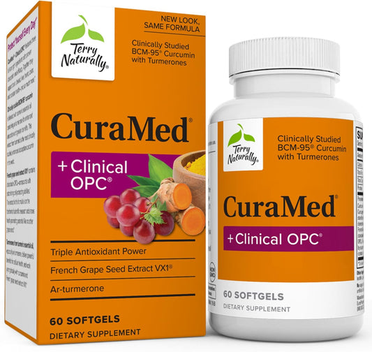 Terry Naturally CuraMed + Clinical OPC Softgels - 60 Count - BCM-95 Curcumin & French Grape Seed Extract VX1 - Non-GMO, Gluten Free - 30 Servings
