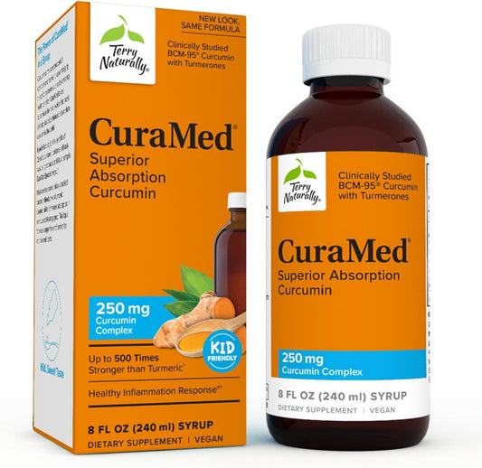 Terry Naturally CuraMed Syrup - 8 fl oz - 250 mg Curcumin Complex - Non-GMO, Vegan, Gluten Free - 48 Servings - Superior Absorption