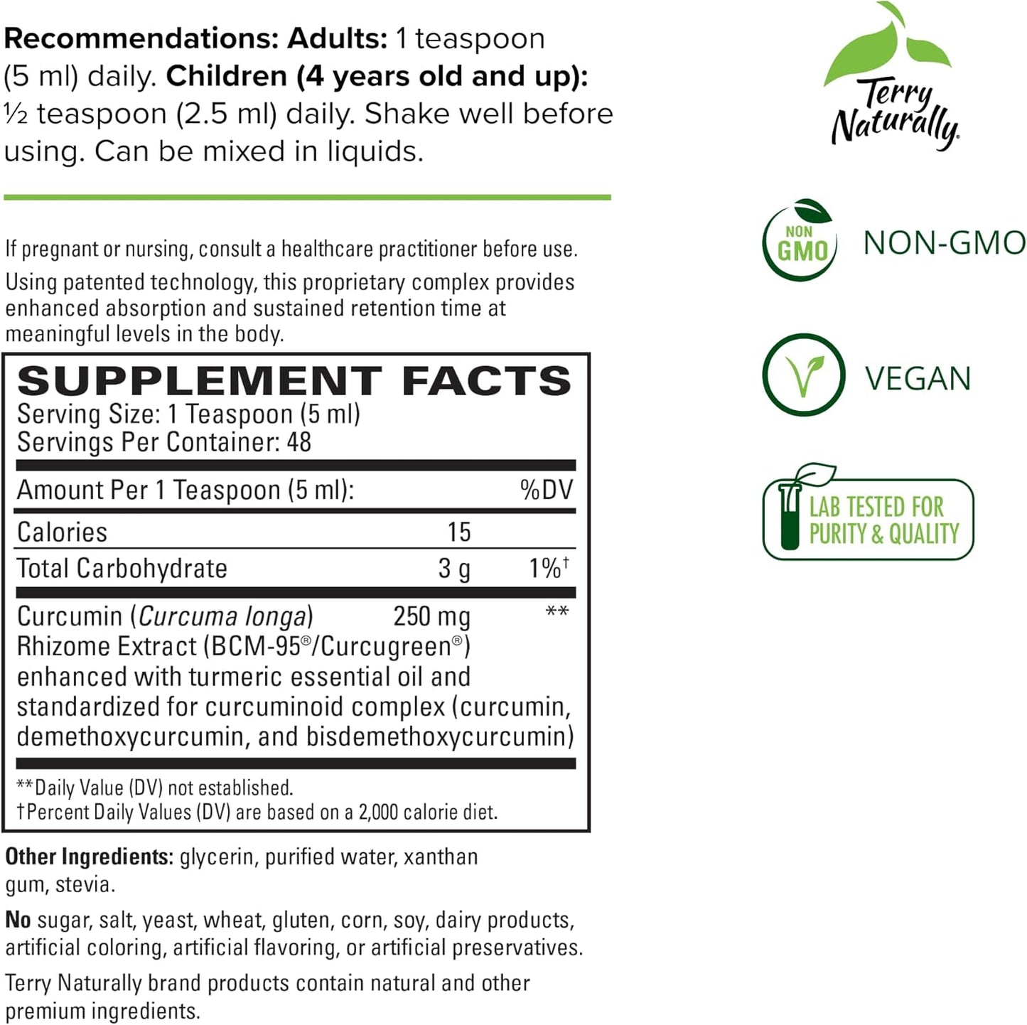 Terry Naturally CuraMed Syrup - 8 fl oz - 250 mg Curcumin Complex - Non-GMO, Vegan, Gluten Free - 48 Servings - Superior Absorption