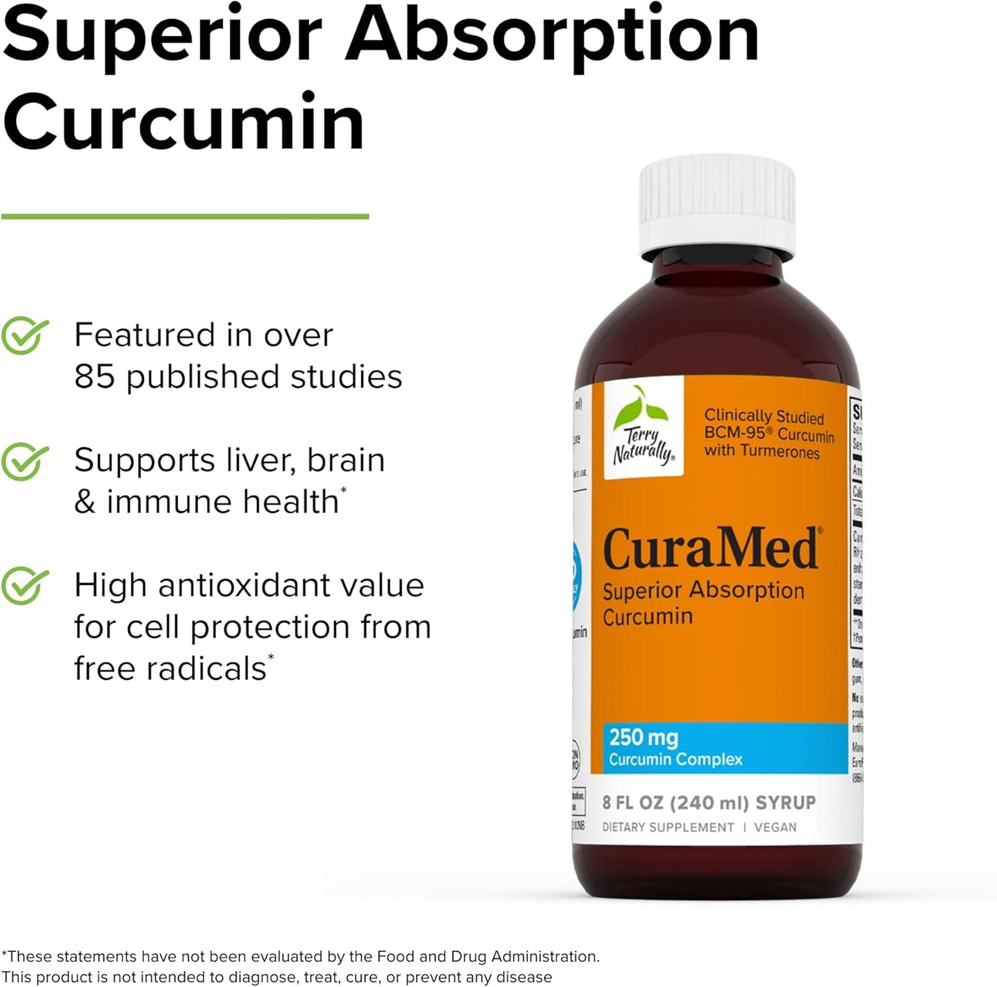 Terry Naturally CuraMed Syrup - 8 fl oz - 250 mg Curcumin Complex - Non-GMO, Vegan, Gluten Free - 48 Servings - Superior Absorption