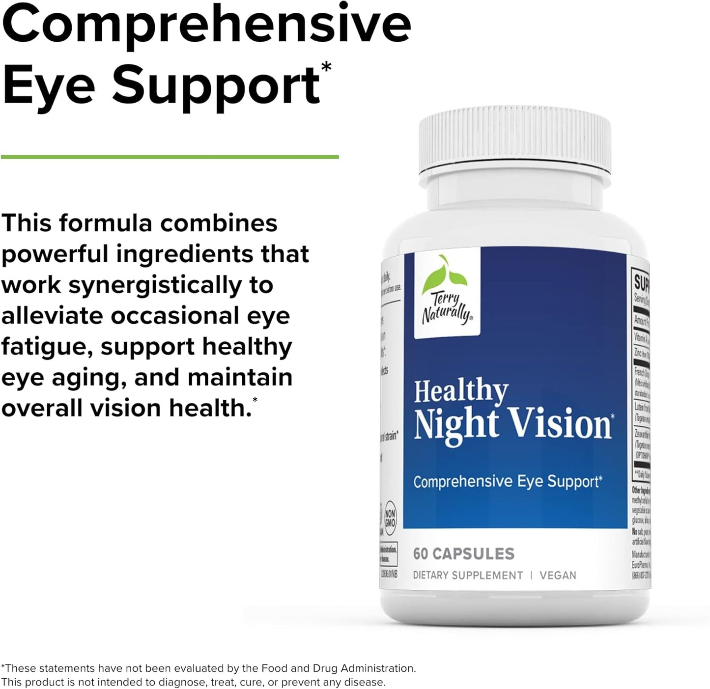 Terry Naturally Healthy Night Vision Capsules - Antioxidant Supplement for Eye Health, Macula Support with Zinc & Vitamin A