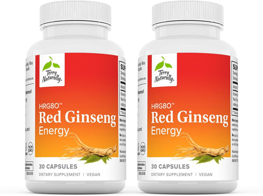 Terry Naturally HRG80 Red Ginseng Energy Capsules - 60 Servings, Pack of 2 - Non-GMO, Vegan, Gluten Free - Red Ginseng Root & Panax Ginseng