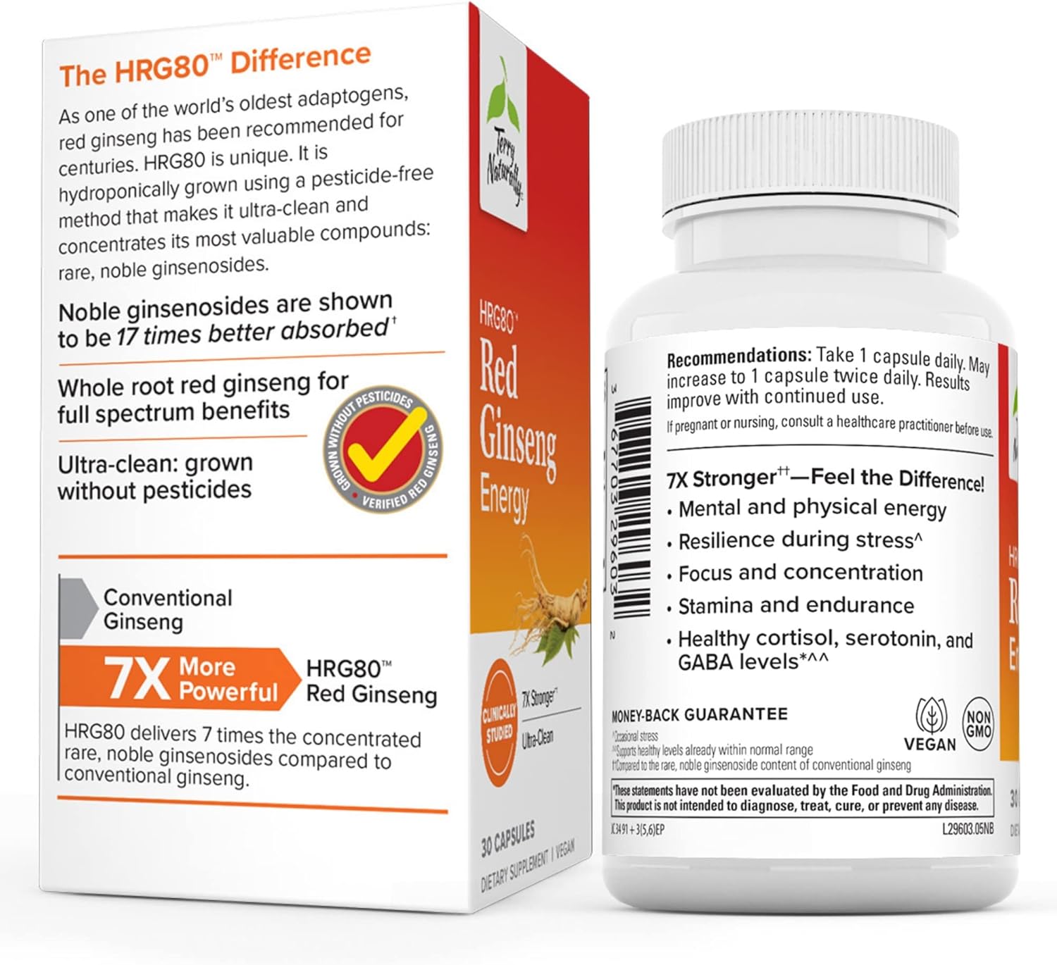 Terry Naturally HRG80 Red Ginseng Energy Capsules - 60 Servings, Pack of 2 - Non-GMO, Vegan, Gluten Free - Red Ginseng Root & Panax Ginseng