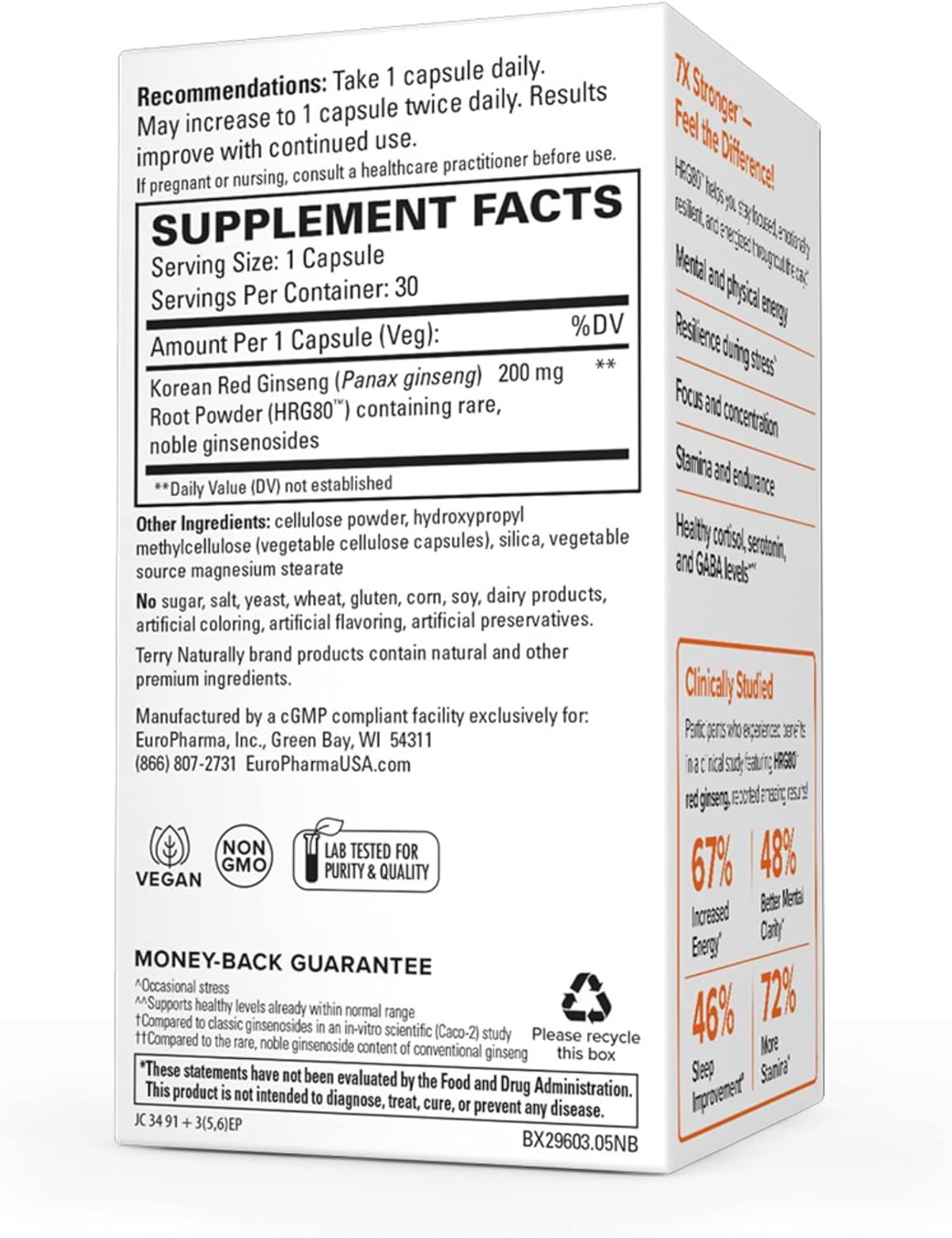 Terry Naturally HRG80 Red Ginseng Energy Capsules - 60 Servings, Pack of 2 - Non-GMO, Vegan, Gluten Free - Red Ginseng Root & Panax Ginseng