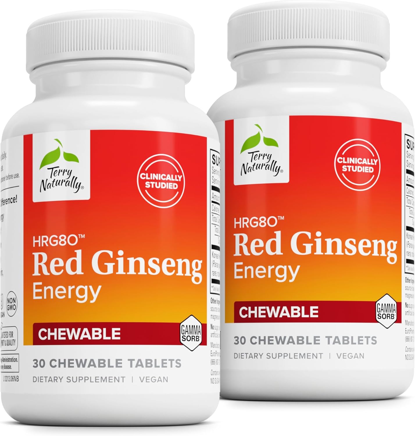 Terry Naturally HRG80 Red Ginseng Energy Tablets - Boost Energy & Focus - Korean Red Ginseng Root Supplement for Endurance - 60 Chewable Tablets