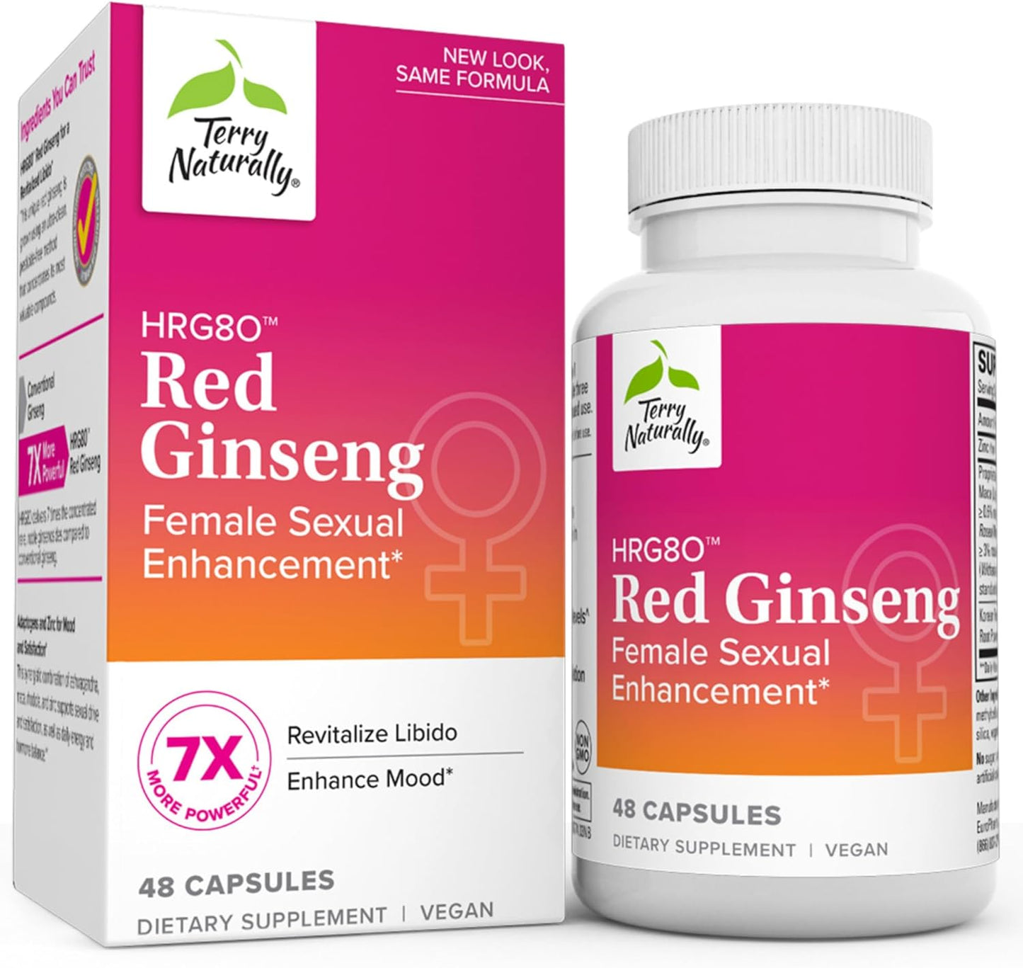 Terry Naturally HRG80 Red Ginseng Female Vitality Support Supplement - Boost Circulation, Endurance & Energy - With Ashwagandha, Red Ginseng & Zinc - 48 Capsules