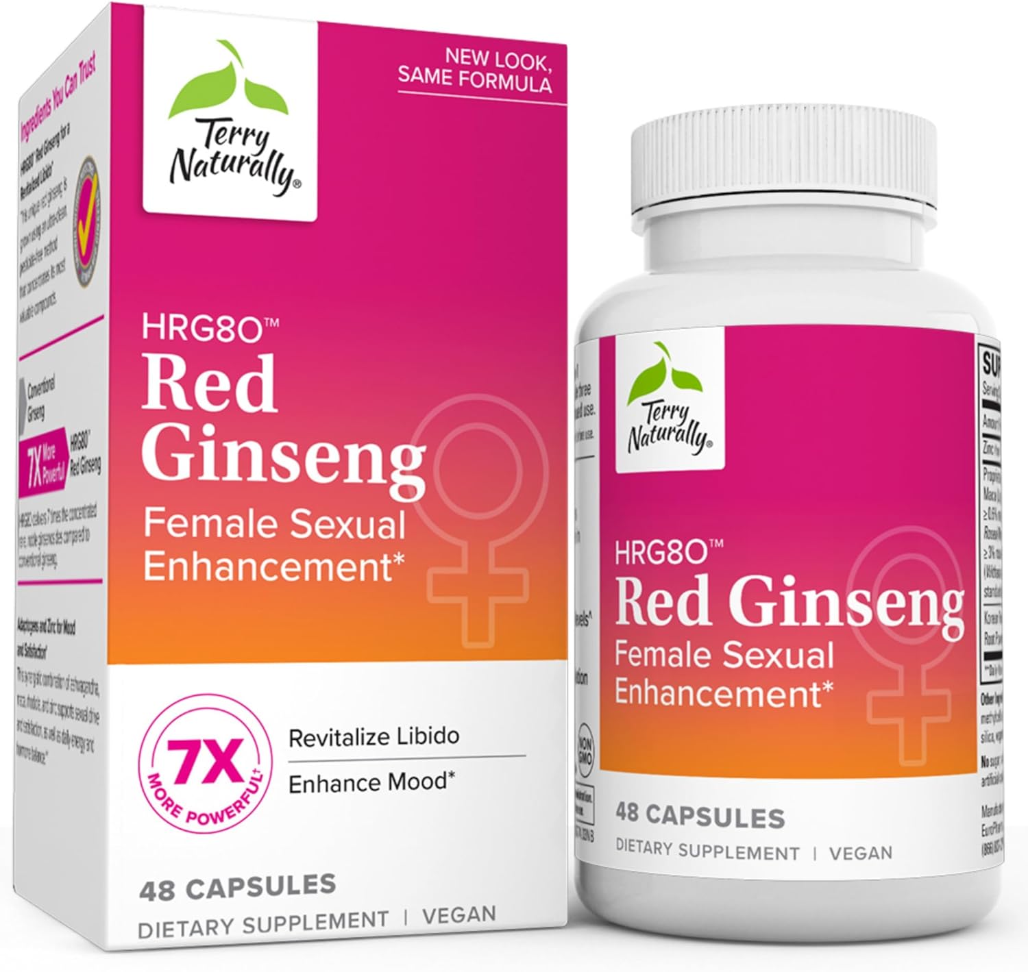 Terry Naturally HRG80 Red Ginseng Female Vitality Support Supplement - Boost Circulation, Endurance & Energy - With Ashwagandha, Red Ginseng & Zinc - 48 Capsules