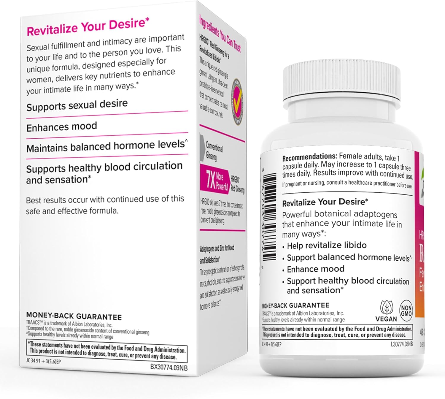 Terry Naturally HRG80 Red Ginseng Female Vitality Support Supplement - Boost Circulation, Endurance & Energy - With Ashwagandha, Red Ginseng & Zinc - 48 Capsules