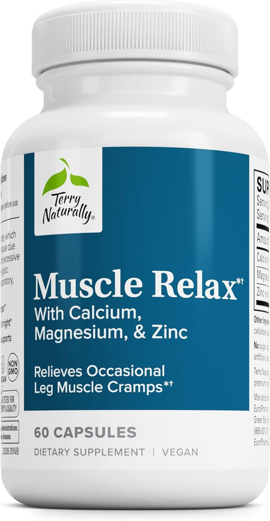 Terry Naturally Muscle Relax Capsules - 60 Count - Calcium, Magnesium, Zinc - Non-GMO, Vegan, Gluten-Free - 20 Servings