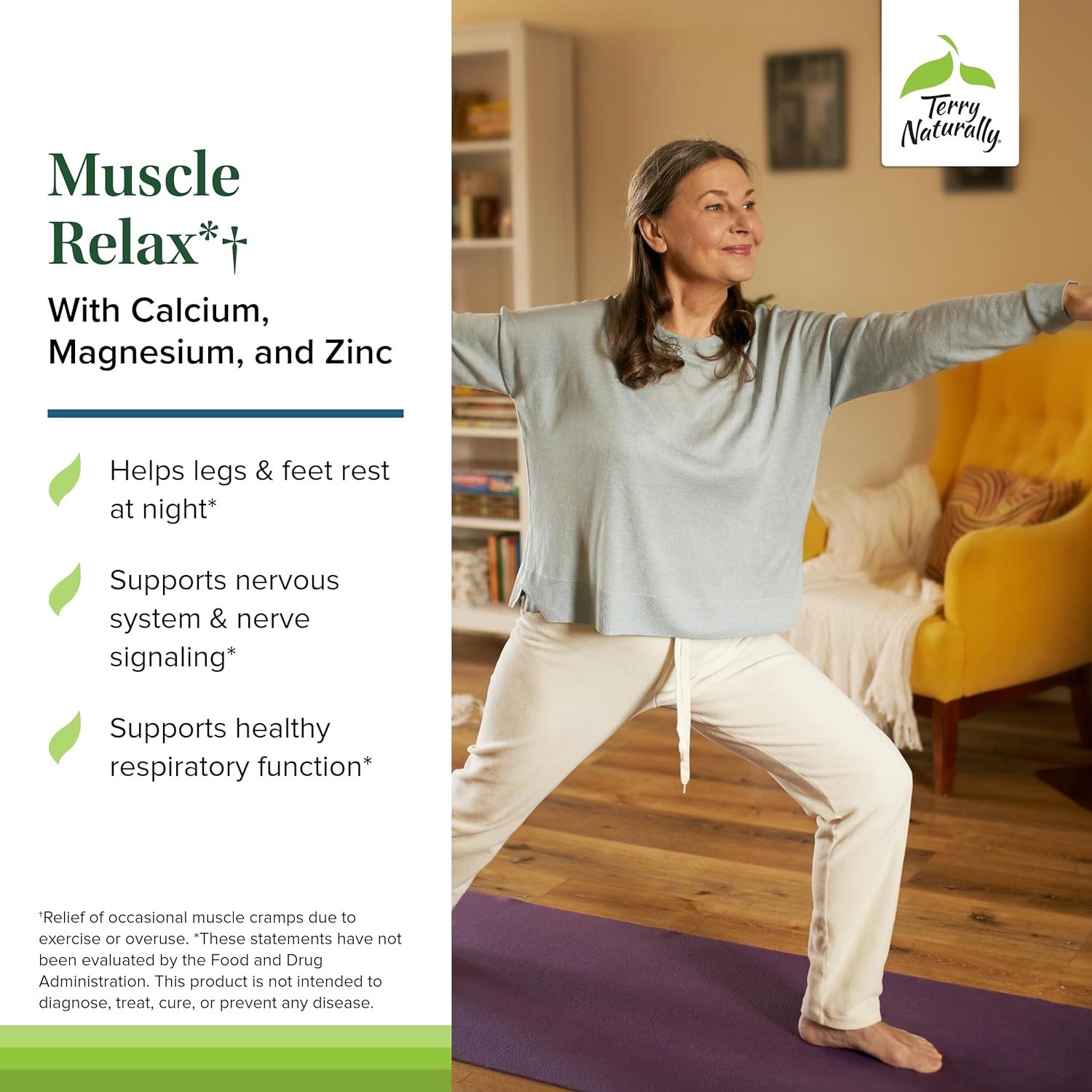 Terry Naturally Muscle Relax Capsules - 60 Count - Calcium, Magnesium, Zinc - Non-GMO, Vegan, Gluten-Free - 20 Servings