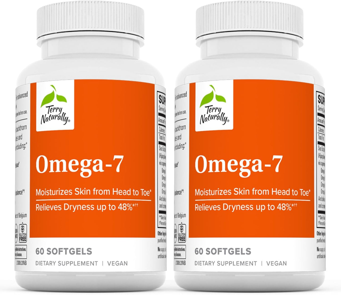 Terry Naturally Omega-7 Softgels - Skin Health Support Supplement with Sea Buckthorn - Pack of 120 Capsules