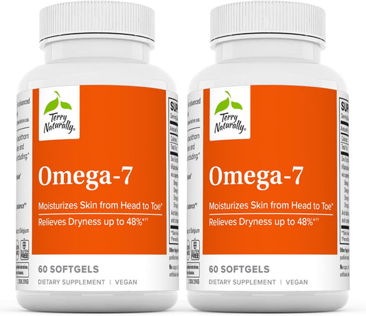 Terry Naturally Omega-7 Softgels - Skin Health Support Supplement with Sea Buckthorn - Pack of 120 Capsules