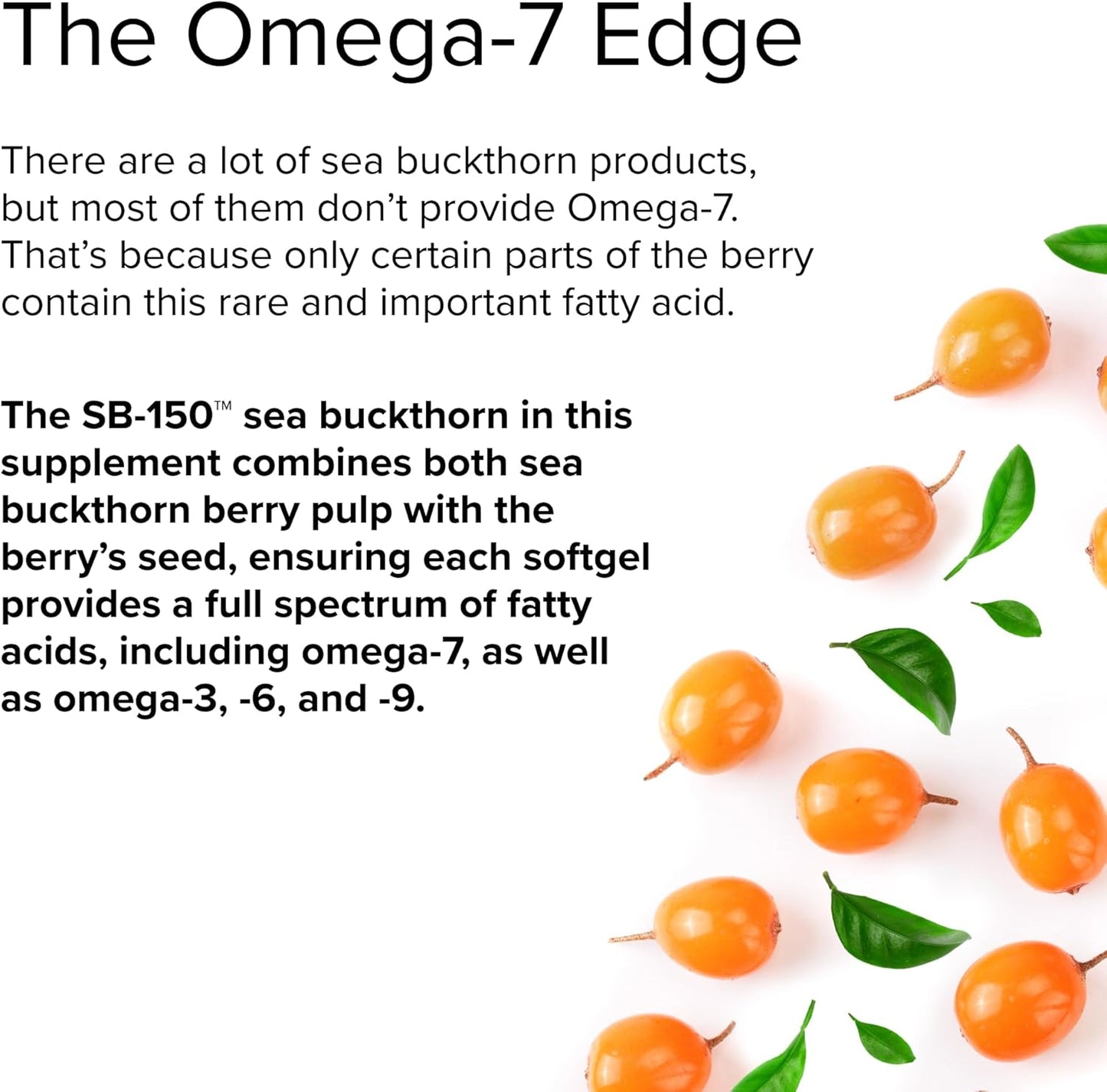 Terry Naturally Omega-7 Softgels - Skin Health Support Supplement with Sea Buckthorn - Pack of 120 Capsules