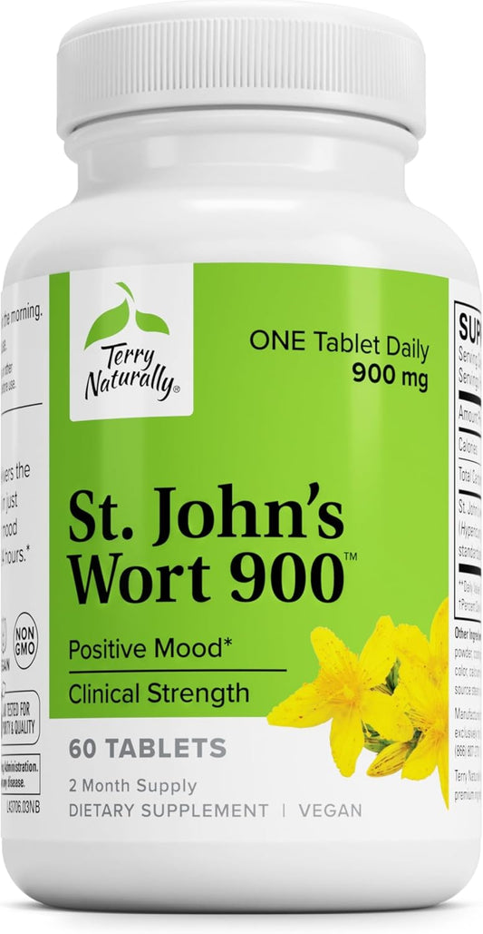 Terry Naturally St. John’s Wort 900 mg Tablets - Non-GMO, Vegan, Gluten Free - 60 Servings