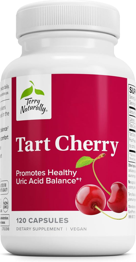 Terry Naturally Tart Cherry Capsules - Antioxidant Support for Healthy Uric Acid Balance & Joints - Dietary Supplement for Exercise Recovery - 120 Ct