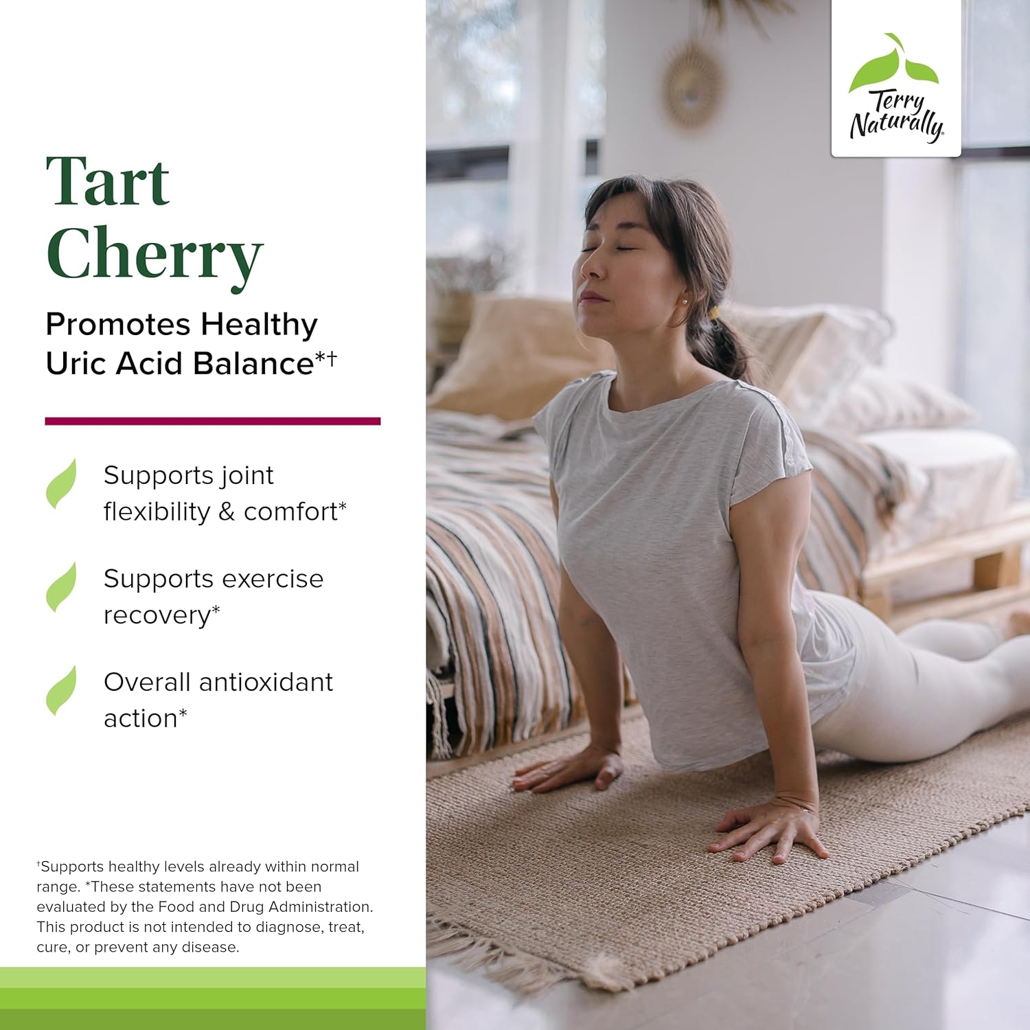 Terry Naturally Tart Cherry Capsules - Antioxidant Support for Healthy Uric Acid Balance & Joints - Dietary Supplement for Exercise Recovery - 120 Ct