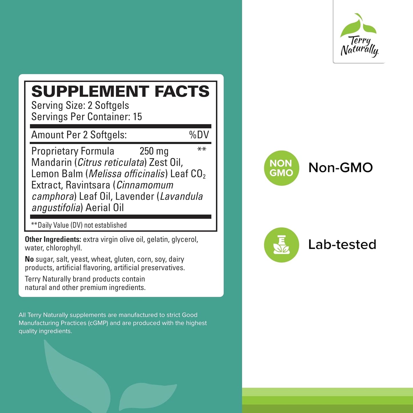 Terry Naturally Terrific Zzzz - Adult Sleep Supplement with Mandarin, Lemon Balm & Lavender - Non-GMO Relaxation Aid - 60 Softgels