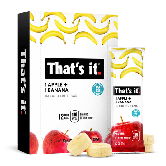 That's It Nutrition Apples + Banana 100% Natural Real Fruit Bar, Paleo Snack for Kids & Adults, Non GMO Sugar-Free, No Preservatives, 14.4 Oz, 12 Pack