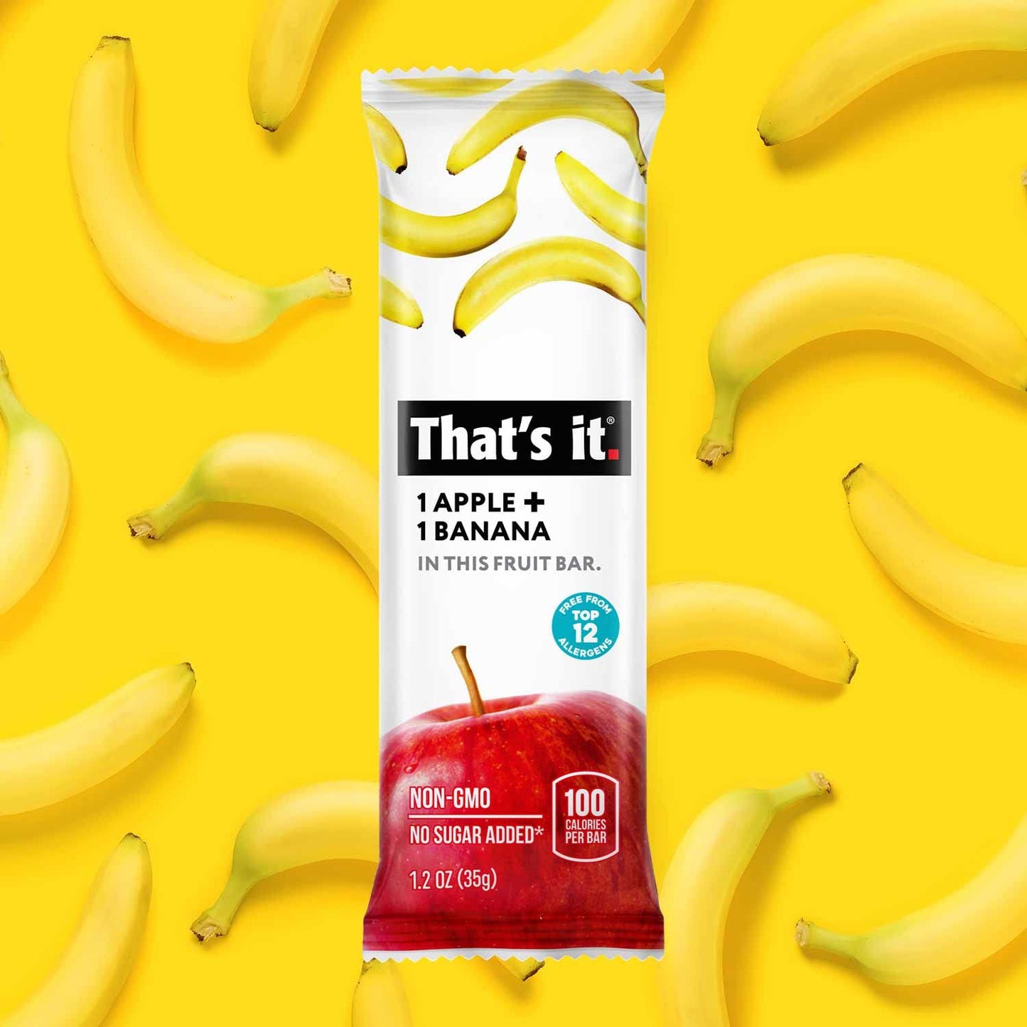 That's It Nutrition Apples + Banana 100% Natural Real Fruit Bar, Paleo Snack for Kids & Adults, Non GMO Sugar-Free, No Preservatives, 14.4 Oz, 12 Pack