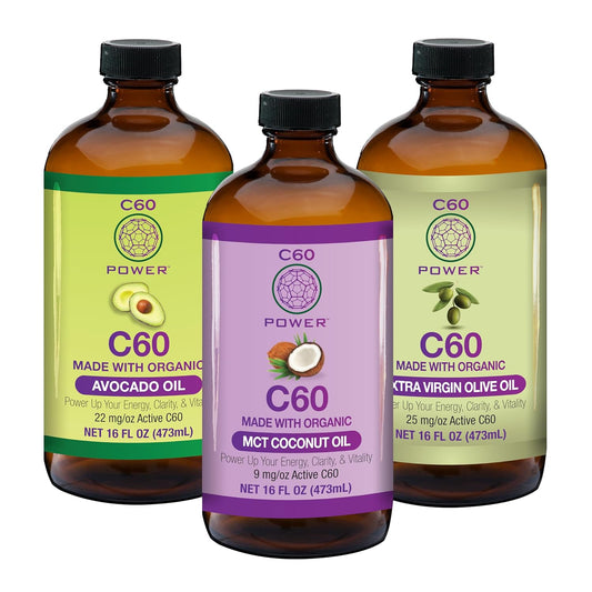 The Executive C60 Kit - C60 Power 16oz Organic MCT Coconut Oil, 16oz Organic Avocado Oil, & 16oz Organic Extra Virgin Olive Oil