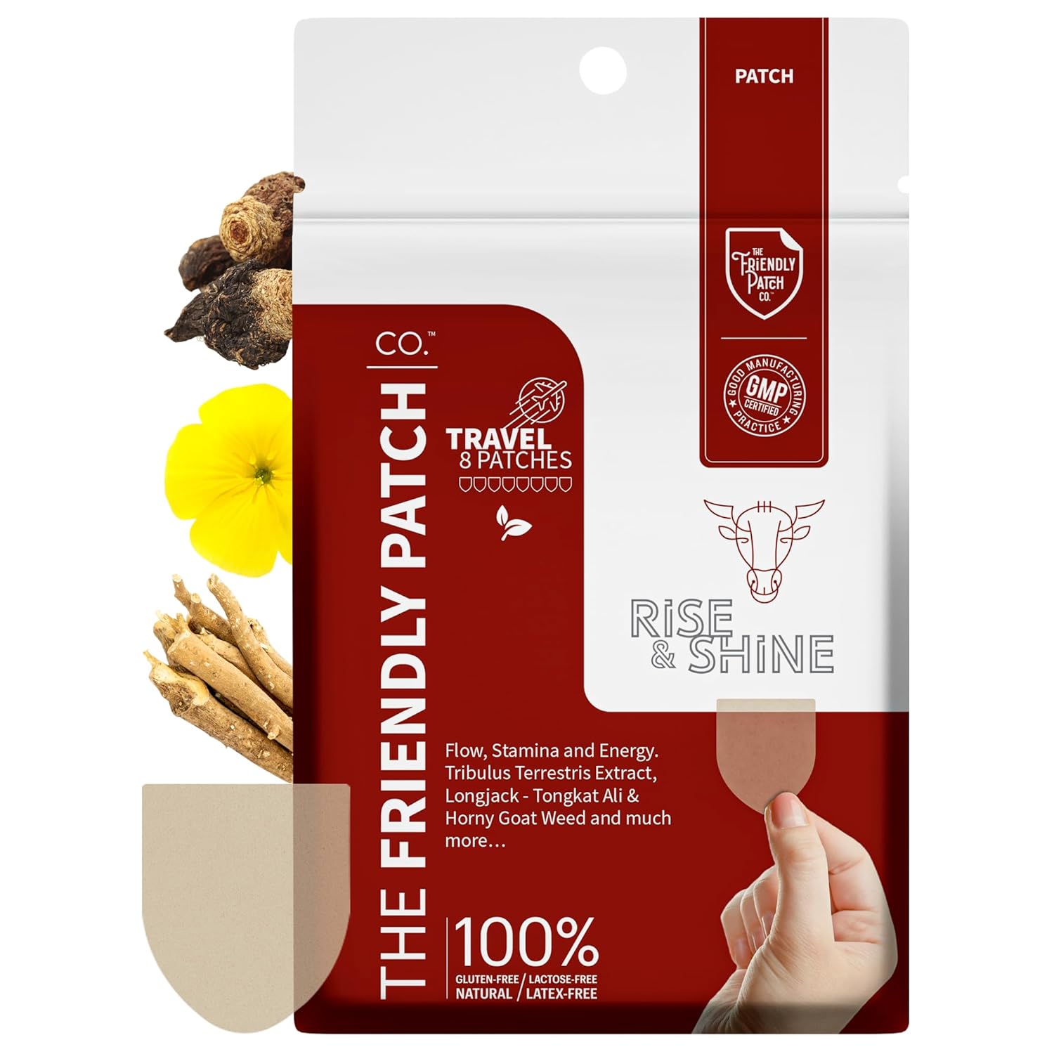 The Friendly Patch Rise & Shine: Stamina & Performance Patches with Tongkat Ali, Horny Goat Weed, Tribulus Terrestris, Black Maca - 8 Pack for Men & Women