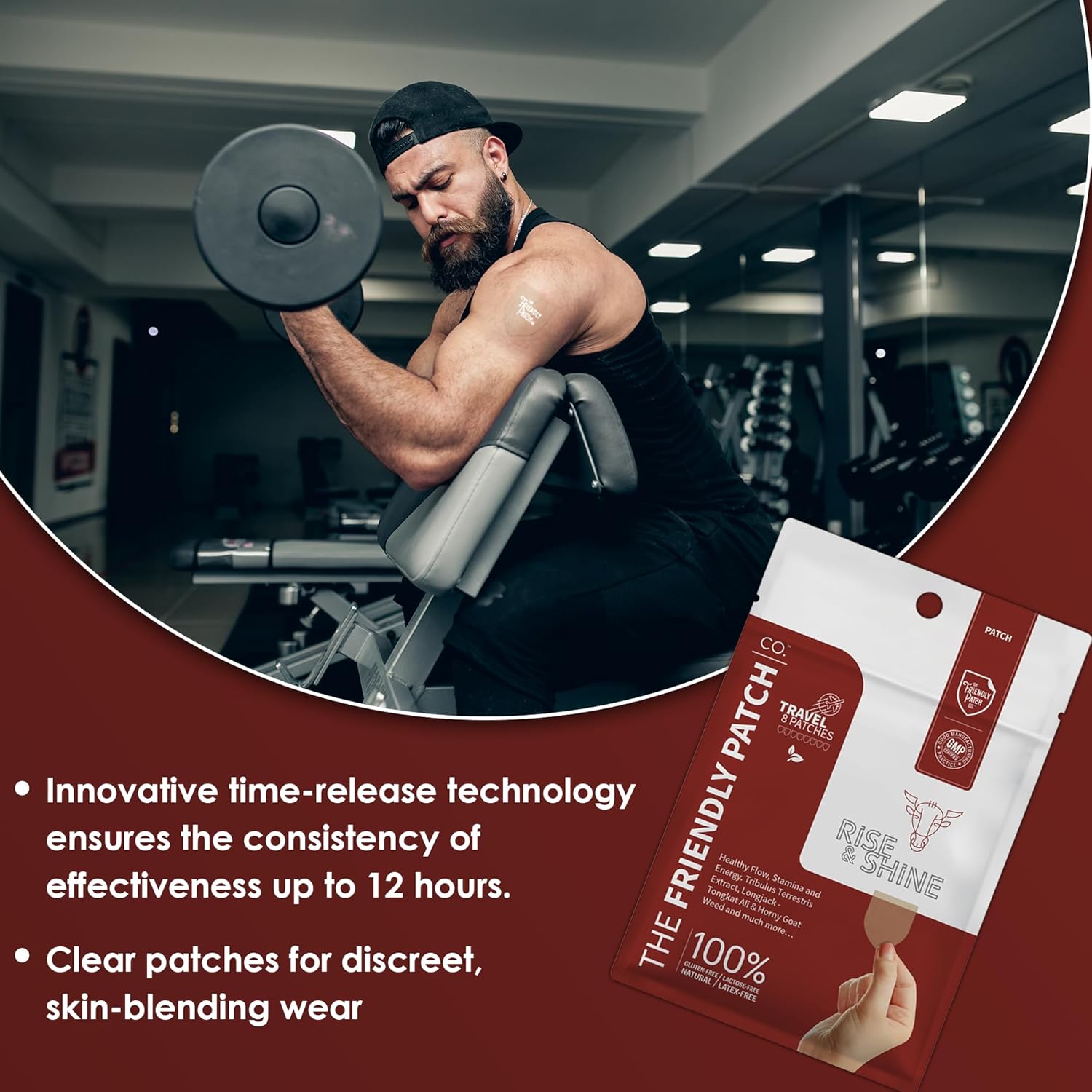 The Friendly Patch Rise & Shine: Stamina & Performance Patches with Tongkat Ali, Horny Goat Weed, Tribulus Terrestris, Black Maca - 8 Pack for Men & Women
