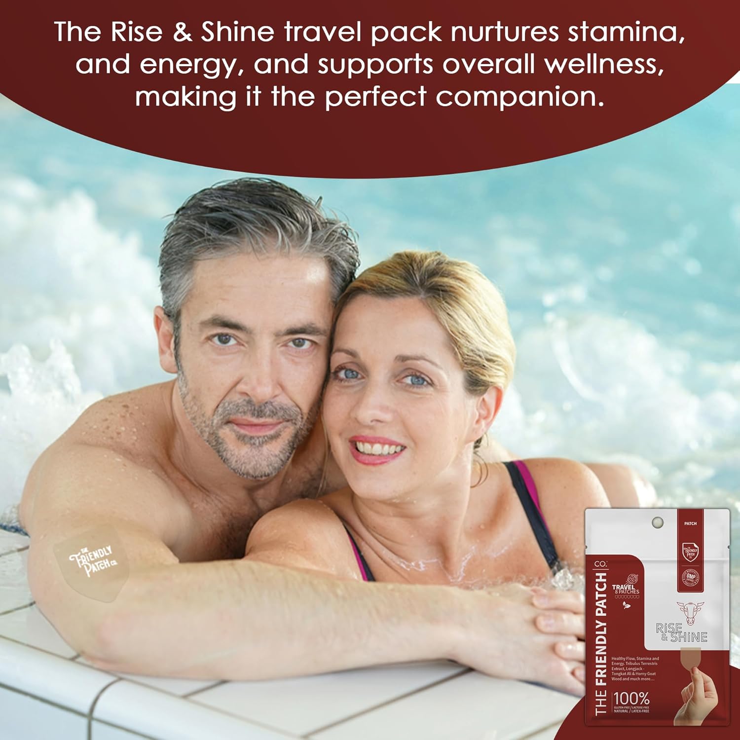 The Friendly Patch Rise & Shine: Stamina & Performance Patches with Tongkat Ali, Horny Goat Weed, Tribulus Terrestris, Black Maca - 8 Pack for Men & Women