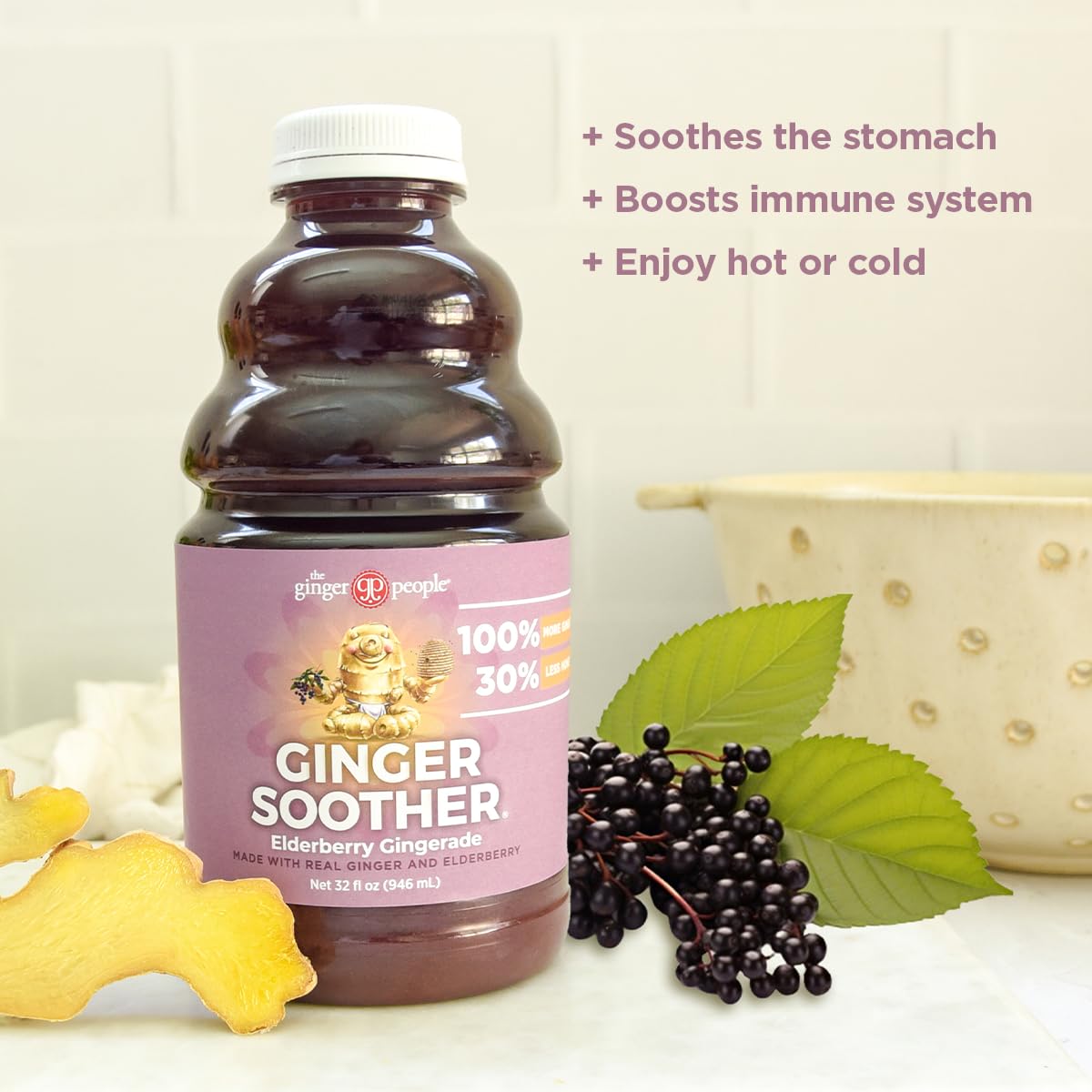 The Ginger People Elderberry Gingerade - Premium Quality Elderberry Juice, 32 Fl Oz Bottle, Ginger Soother, Elderberry Ginger Flavor