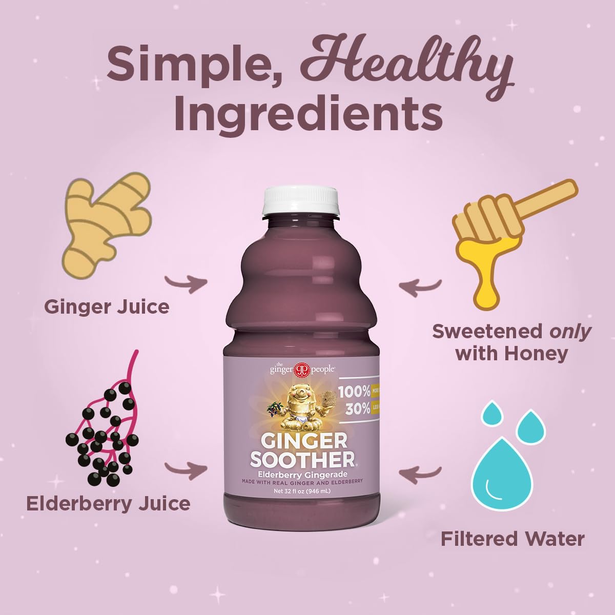 The Ginger People Elderberry Gingerade - Premium Quality Elderberry Juice, 32 Fl Oz Bottle, Ginger Soother, Elderberry Ginger Flavor