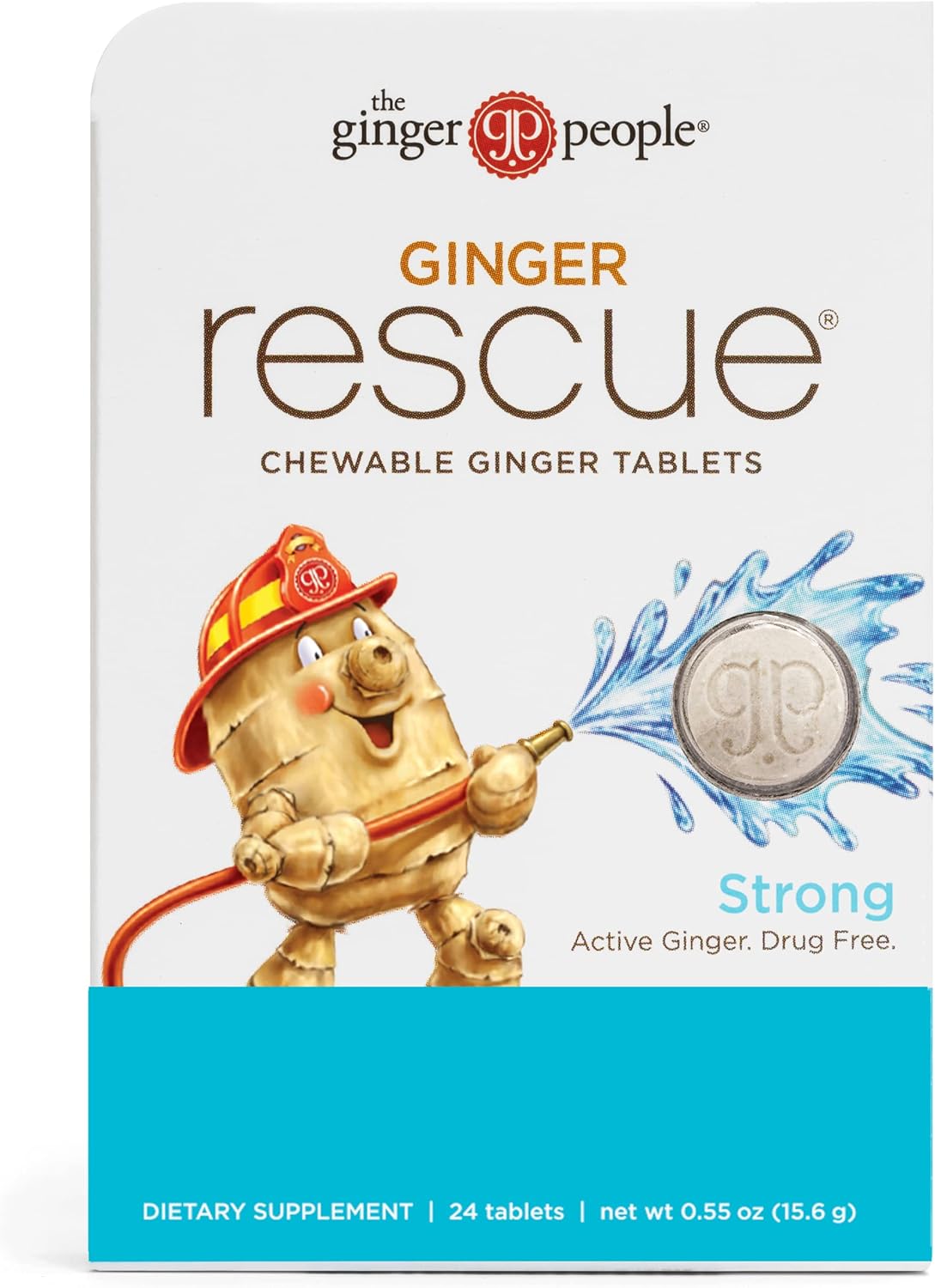 The Ginger People Ginger Rescue Chewable Tablets - Natural Digestive Support, Strong Ginger Flavor, 24 Count Pack