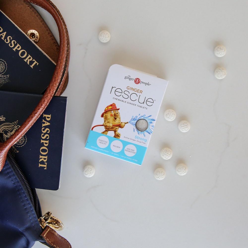 The Ginger People Ginger Rescue Chewable Tablets - Natural Digestive Support, Strong Ginger Flavor, 24 Count Pack