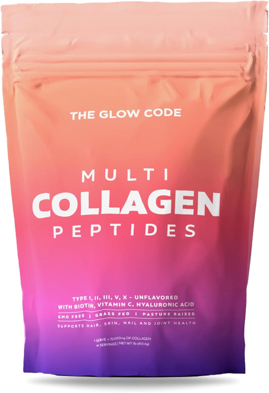 The Glow Code Multi Collagen Peptides Powder with Biotin, Vitamin C, and Hyaluronic Acid