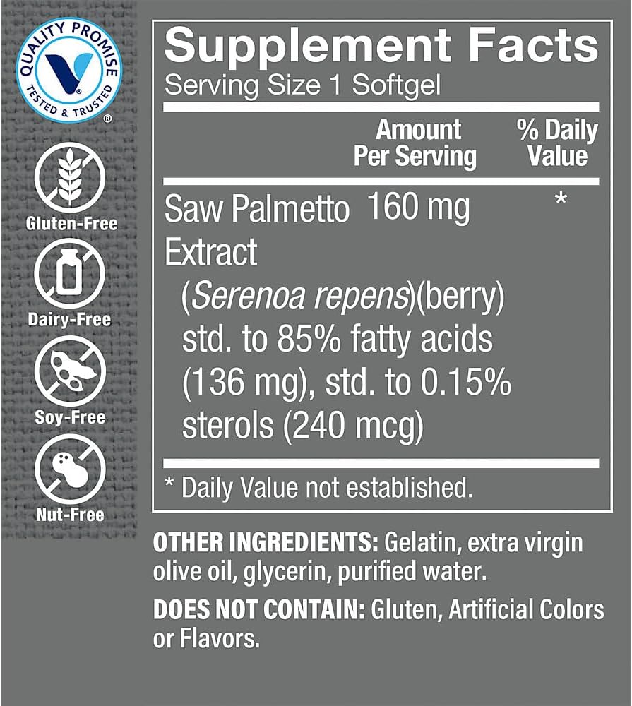 The Vitamin Shoppe Saw Palmetto Extract Softgels for Prostate Health - 300 Count, 160mg, Easy to Swallow