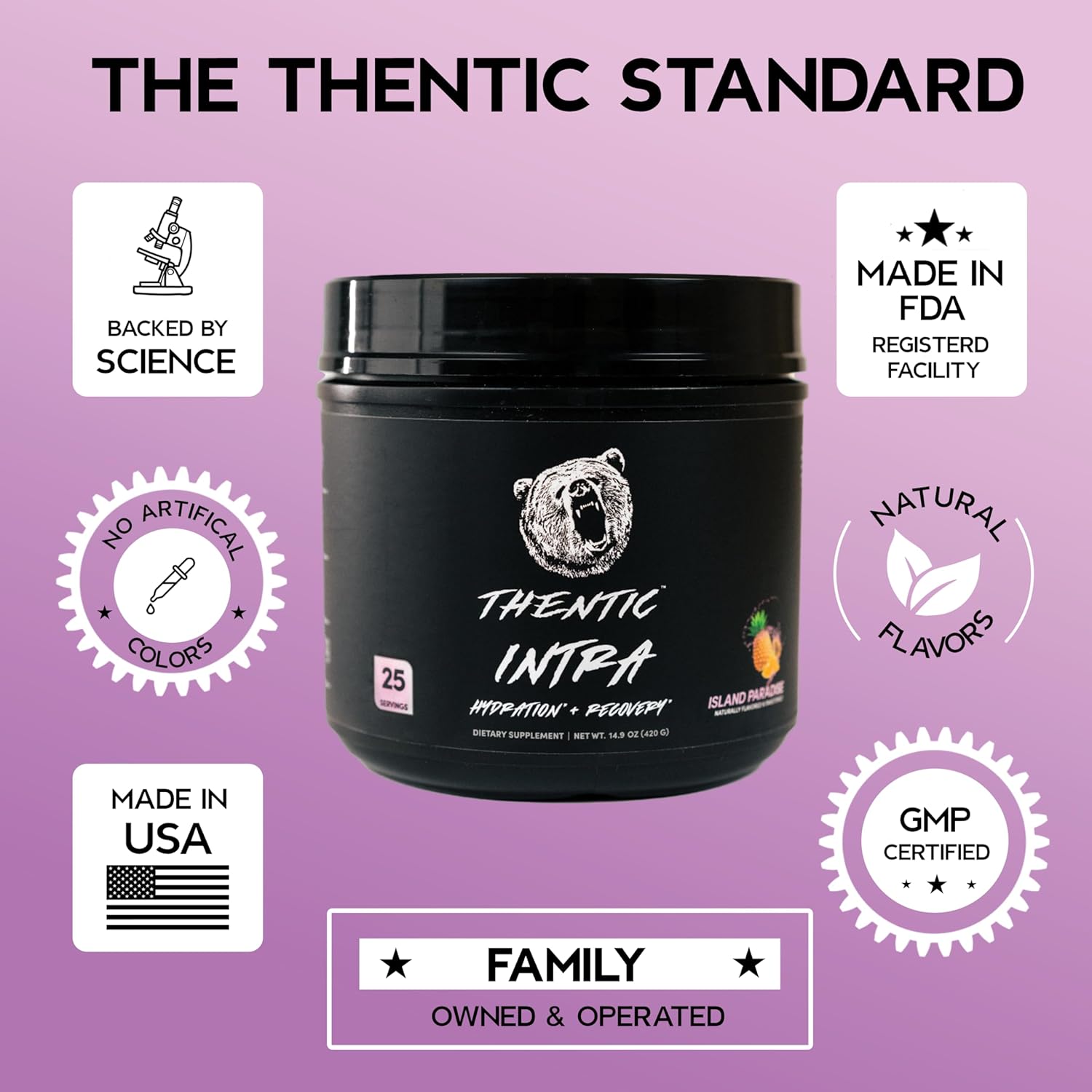 Thentic BCAA/EAA Complex Powder - 6g Fermented BCAAs, 10.3g EAAs, Hydration & Muscle Recovery Support, Gluten & Sugar Free, 25 Servings (Island Paradise)