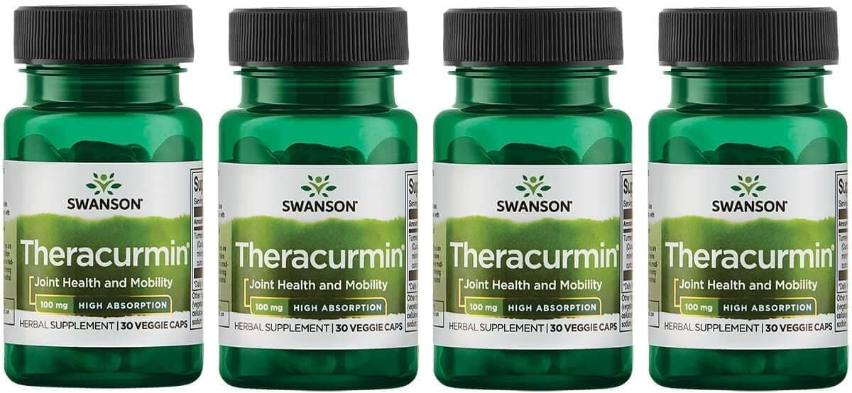 Theracurmin Joint Health & Mobility Supplement - High Absorption Formula (30 Capsules, 100mg) - Pack of 4