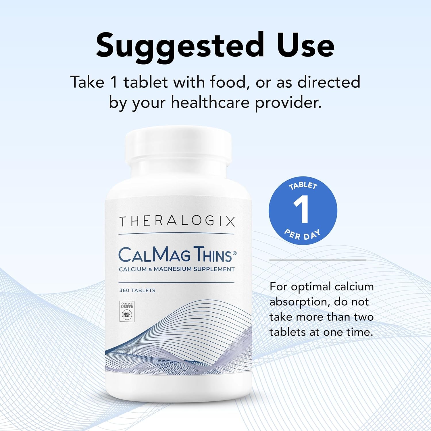Theralogix CalMag Thins Bone Support Supplement for Women & Men - 200 mg Calcium, 50 mg Magnesium - NSF Certified - 360 Tablets