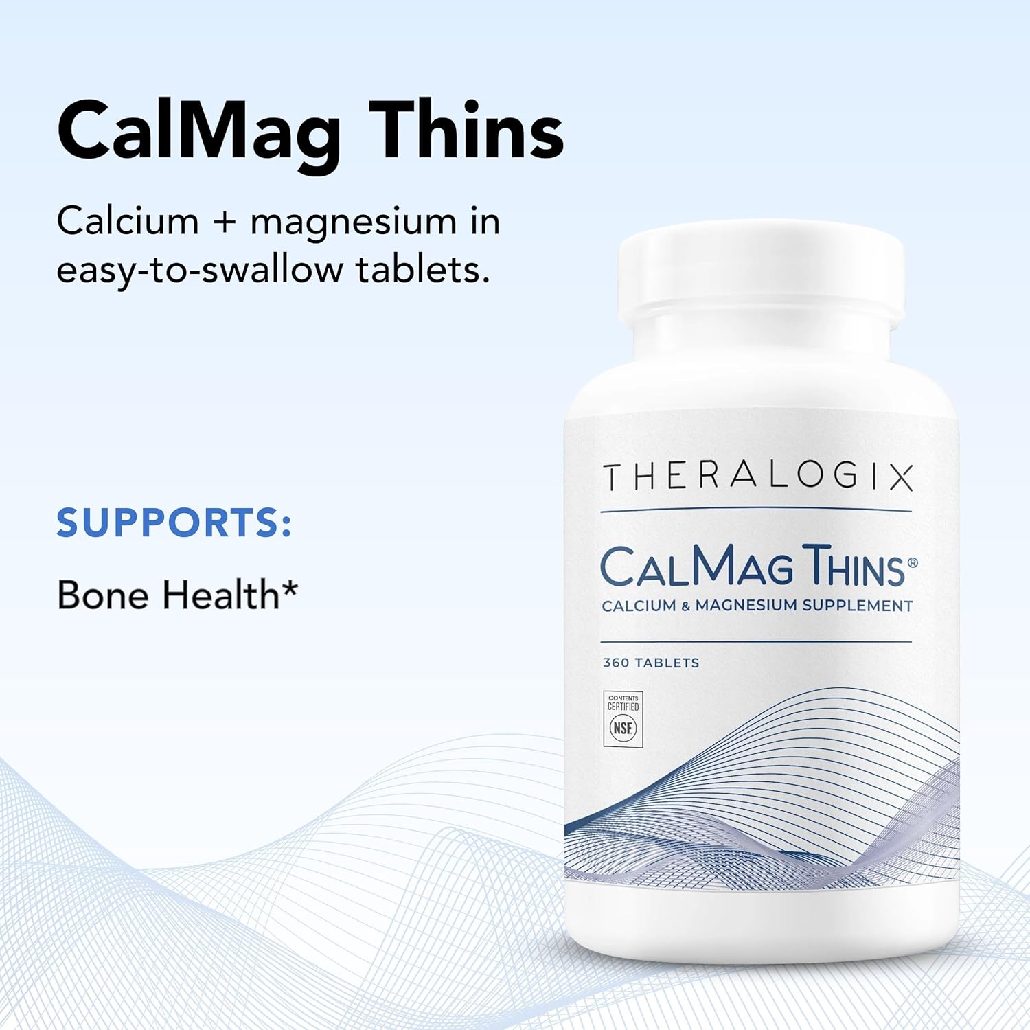 Theralogix CalMag Thins Bone Support Supplement for Women & Men - 200 mg Calcium, 50 mg Magnesium - NSF Certified - 360 Tablets