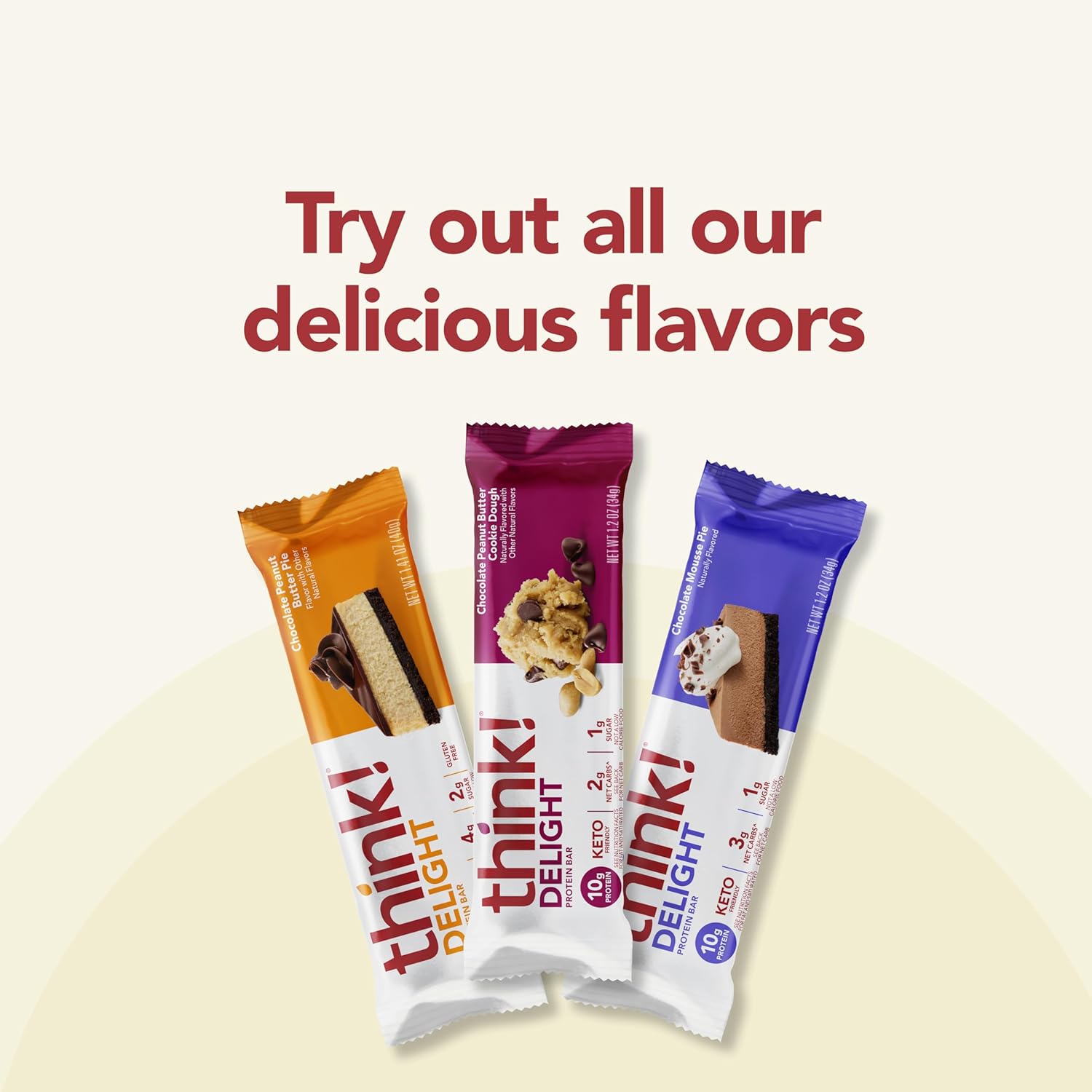 think! Delight Chocolate Peanut Butter Pie Protein Bars - 12 Count, Gluten Free Snack