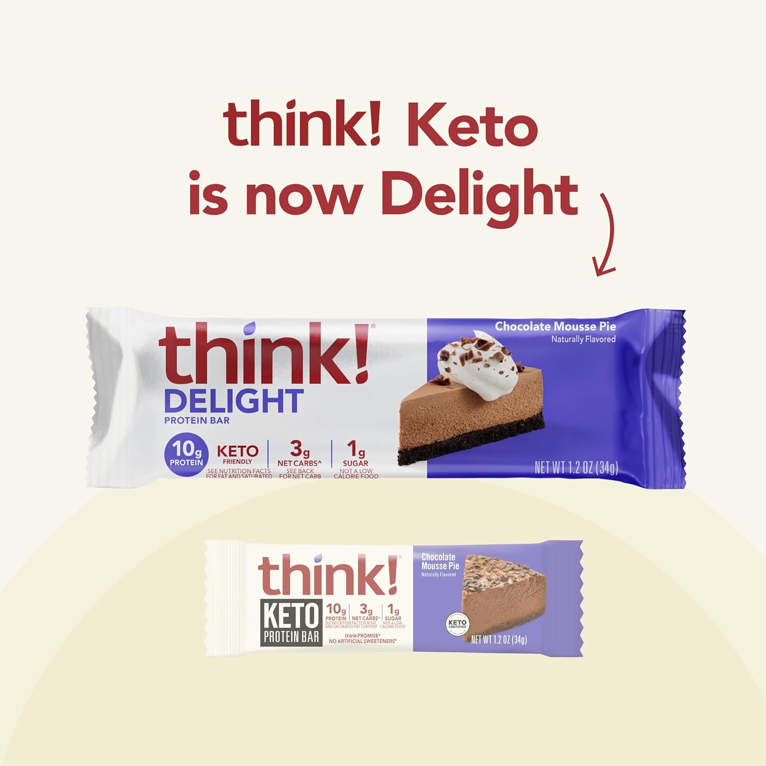 think! Delight Keto Protein Bars - Chocolate Mousse Pie Flavor, Gluten Free, Low Carb Snack, 10 Count Pack - BoostGo Australia