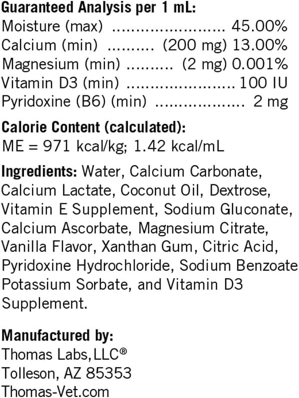 Thomas Labs Pet Calcium Supplement for Dogs & Cats - Fast-Absorbing Oral Calcium for Whelping, Nursing, & Deficiency - 15 mL