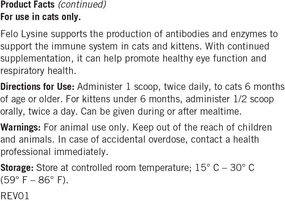 Thomas Pet Earlier Felo Lysine Powder for Cats - 1 Kg (2.2 lb) - 300 mg L-Lysine Supplement