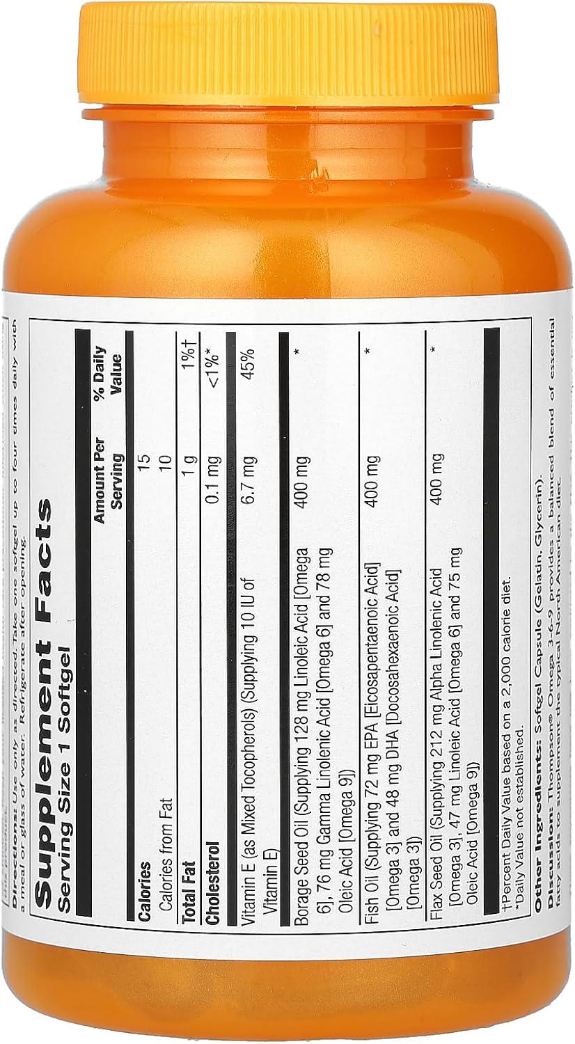 Thompson Omega 3-6-9 Softgel Supplement 1200mg 60 Count Bottle