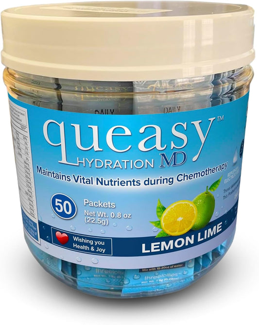 Three Lollies Queasy Hydration MD Packets - Natural Digestive & Hydration Support - Rehydrate, Ease Nausea, Replace Nutrients - Non-Drowsy - 50 Packets