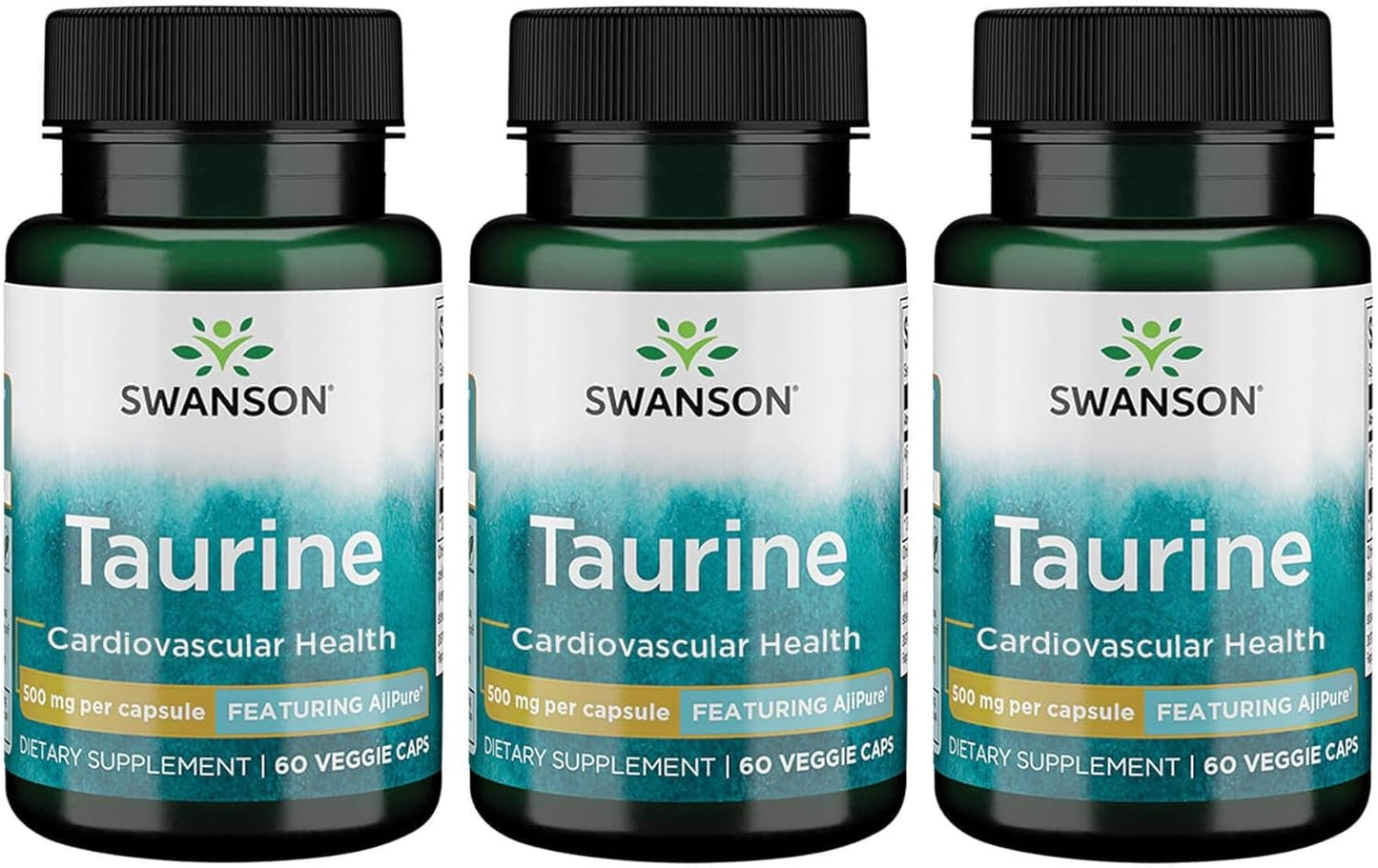 Three-Pack Swanson Ajipure Taurine Pharmaceutical Grade Amino Acid 500mg 60 Veg Capsules