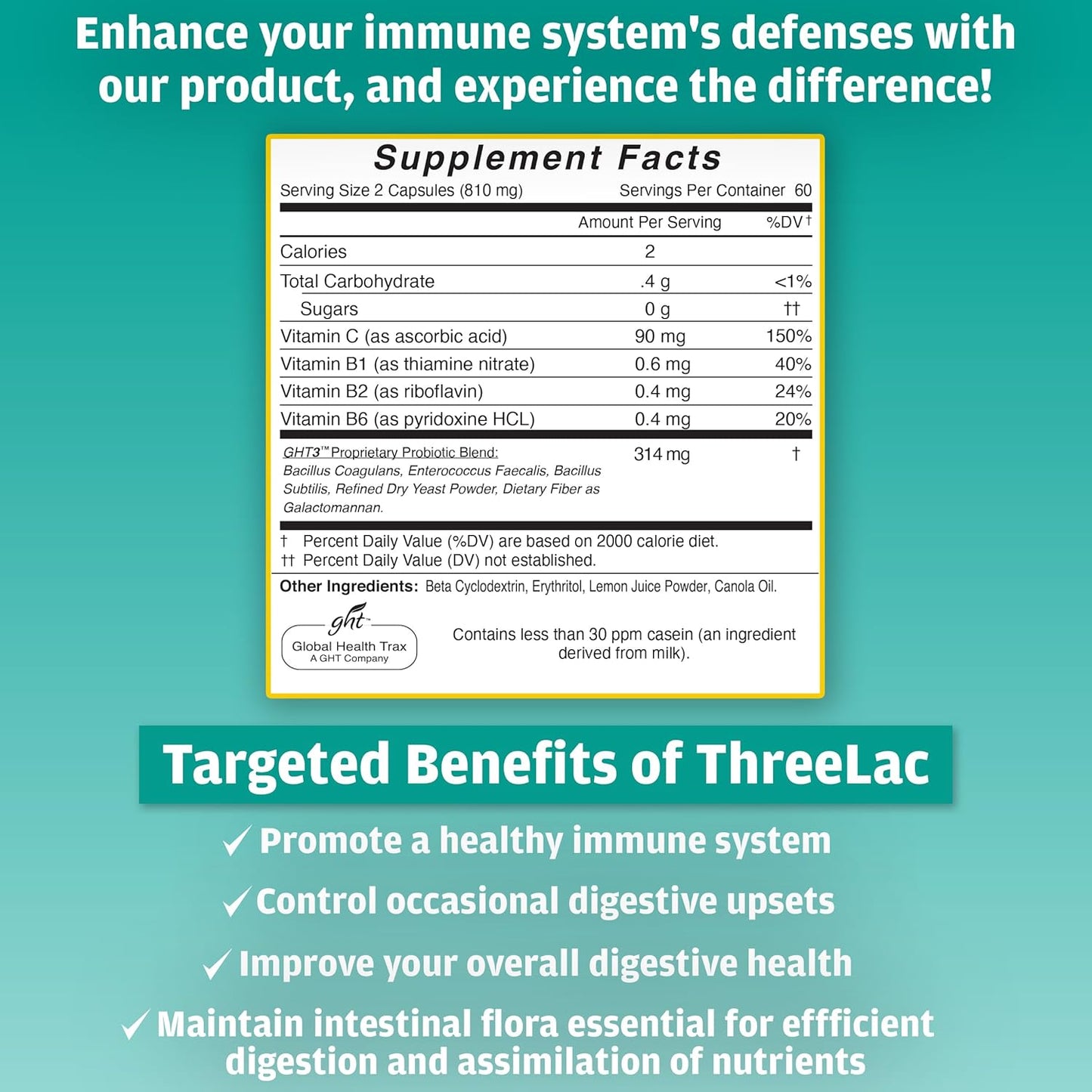 ThreeLac Probiotic Capsules - 240 Ct - Comprehensive Digestive Support for Men, Women, and Children - Immune System and Gut Balance - Non-GMO