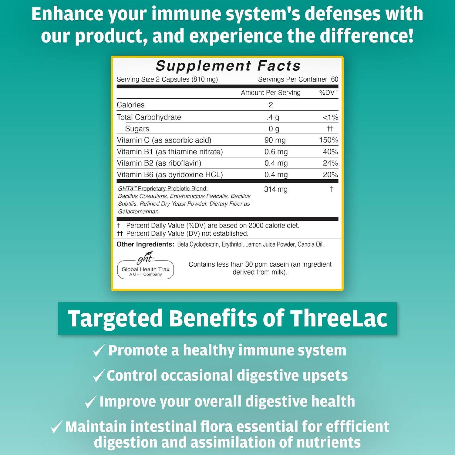 ThreeLac Probiotic Capsules - 240 Ct - Comprehensive Digestive Support for Men, Women, and Children - Immune System and Gut Balance - Non-GMO