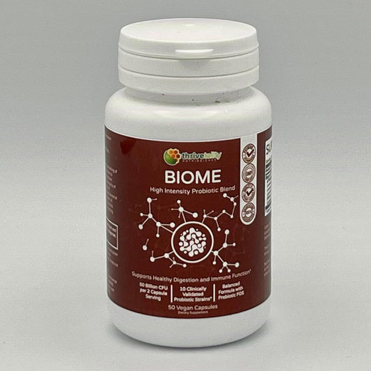 Thrivetality Nutriscience BIOME High Intensity Probiotic Blend - Physician Formulated with 10 Strains + Prebiotic, 50 Billion CFU for Digestive & Immune Support